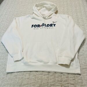 Nike White Hooded Sweatshirt XL Front of the front has FOR US GLORY USA BASEBALL